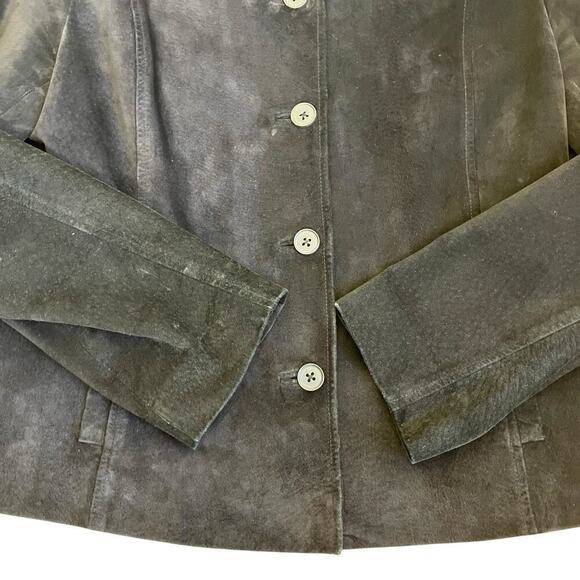 LOFT Vintage Y2K Black Suede Jacket Button Front Relaxed Casual Whimsygoth Sz L - Picture 11 of 16